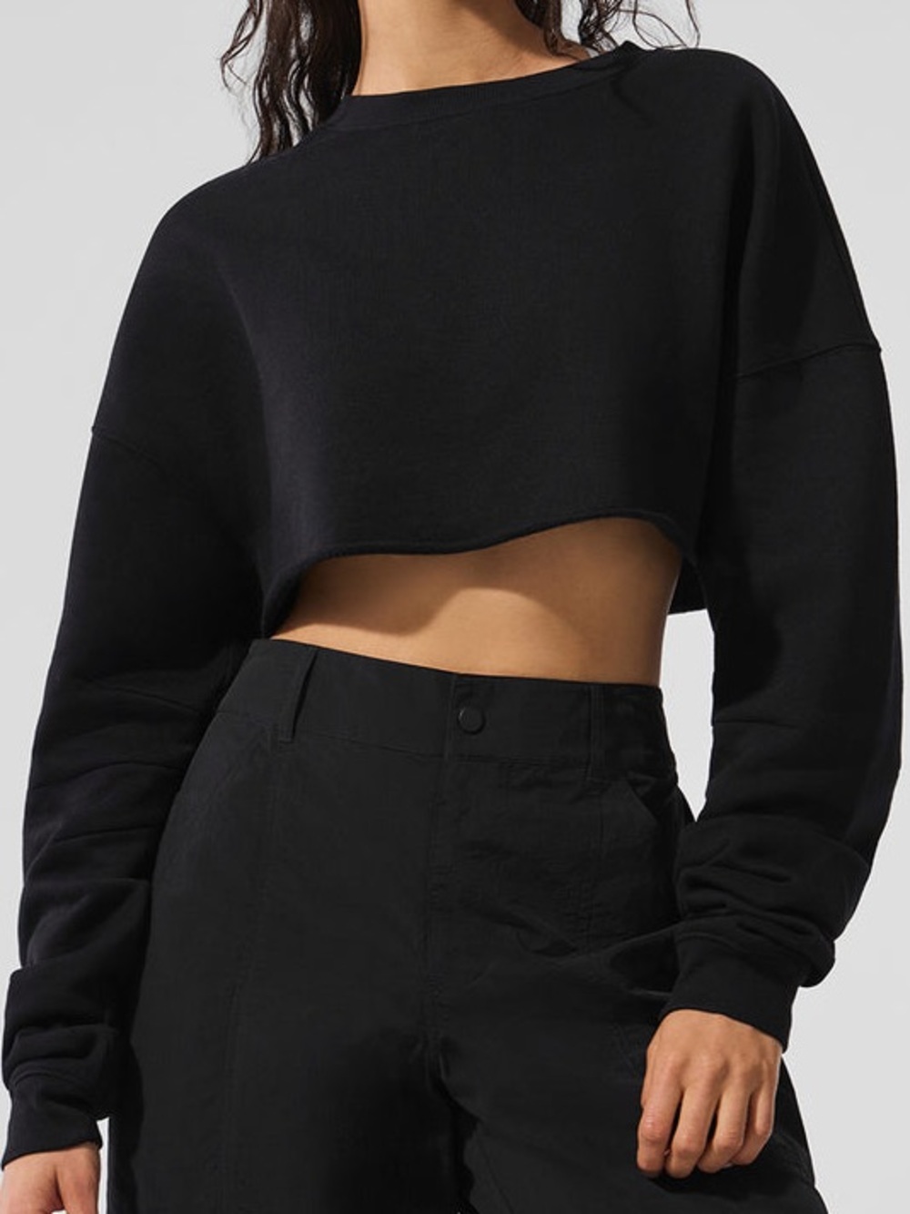 Hanes Eco smart Cropped Black Long-Sleeve Sweatshirt - Womens